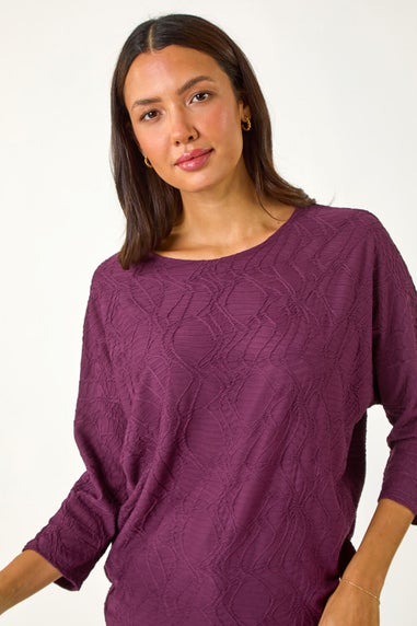 Roman Wine Textured Batwing Sleeve Top