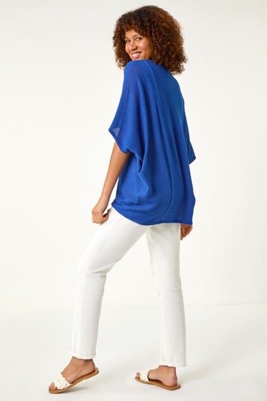 Roman Ink Blue Textured V-Neck Cocoon Stretch Top