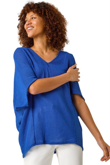 Roman Ink Blue Textured V-Neck Cocoon Stretch Top