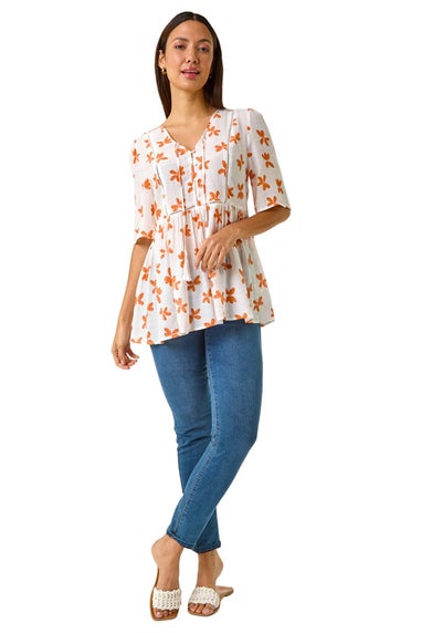 Roman Orange Floral Print Tassel Top