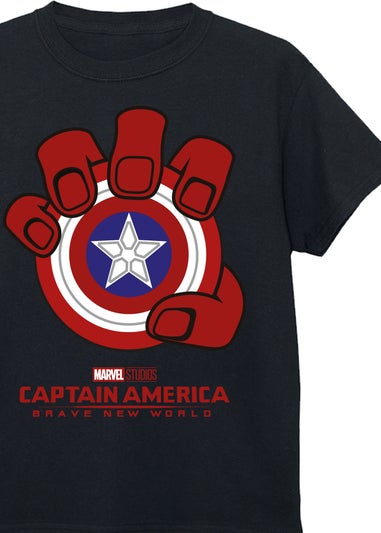 Marvel Captain America Brave New World Shield Kids Black T-Shirt (3-13 Years)