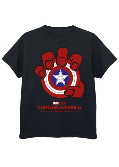 Marvel Captain America Brave New World Shield Kids Black T-Shirt (3-13 Years)