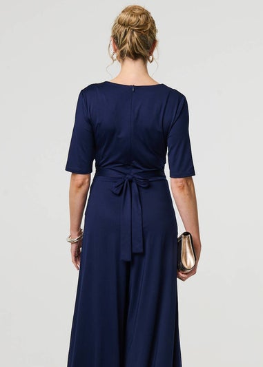 Izabel London Navy Wrap Waist Wide Leg Jumpsuit