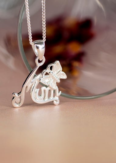 Golden Moments Sterling Silver 'Mum' Butterfly Pendant