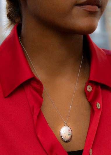 Golden Moments Sterling Silver Etched 'Mum' Rose Oval Locket