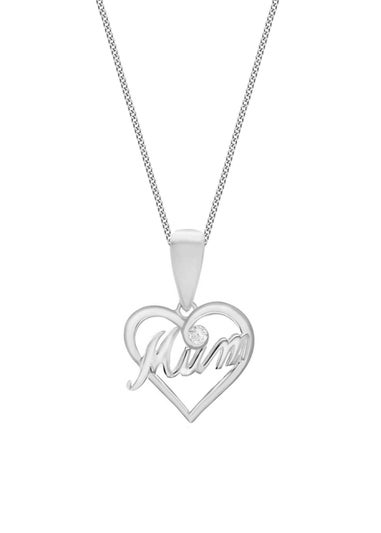 Golden Moments Sterling Silver 0.01ct Diamond Cutout 'Mum' Heart Pendant