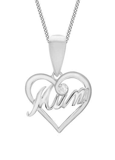 Golden Moments Sterling Silver 0.01ct Diamond Cutout 'Mum' Heart Pendant