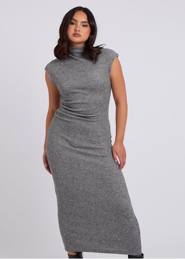 Urban Bliss Brushed Grey Jersey Maxi Ruched Dress