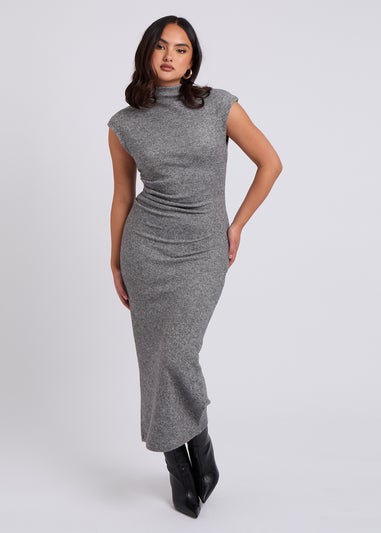 Urban Bliss Brushed Grey Jersey Maxi Ruched Dress