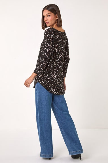 Roman Black Spot Print Stretch Top