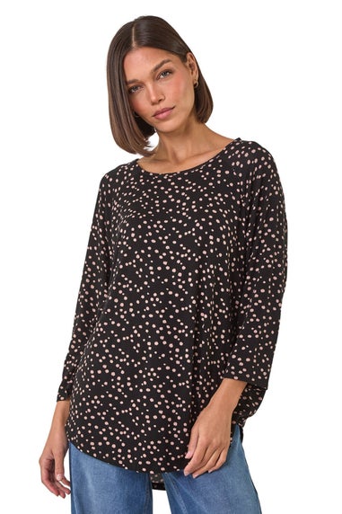 Roman Black Spot Print Stretch Top