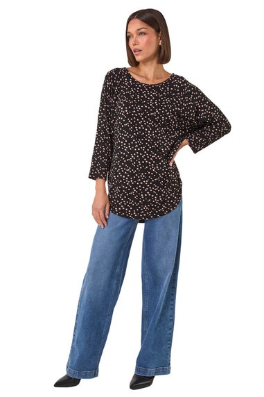 Roman Black Spot Print Stretch Top