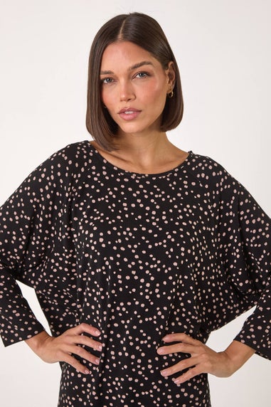 Roman Black Spot Print Stretch Top