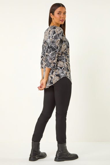 Roman Beige Abstract Print Zip Top