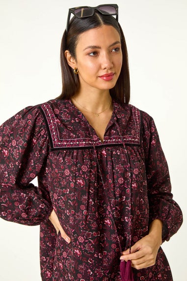 Roman Purple Floral Print Tie Front Top