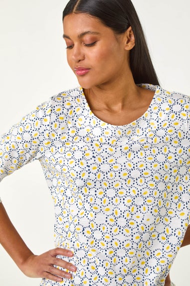 Roman Yellow Abstract Print Jersey Top