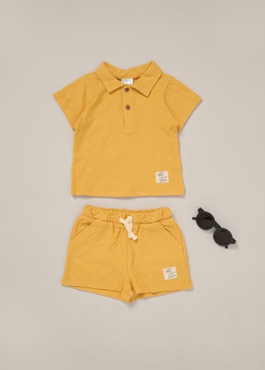 Lily & Jack Mustard Jacquard Jersey Polo Shirt, Shorts & Sunglasses Outfit Set (12 -24 months)