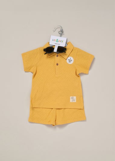 Lily & Jack Mustard Jacquard Jersey Polo Shirt, Shorts & Sunglasses Outfit Set (12 -24 months)