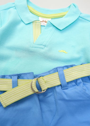 Little Gent Turquoise Polo Shirt & Belted Shorts Outfit Set (2-7 yrs)