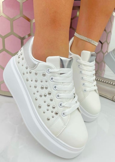 Love Lemonade White Sparkly Statement Studs Chunky Trainers