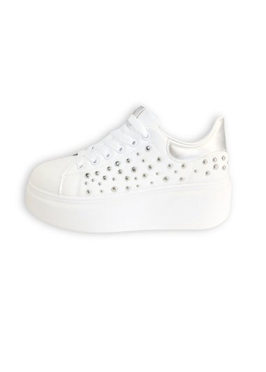 Love Lemonade White Sparkly Statement Studs Chunky Trainers