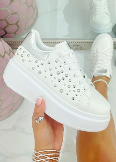 Love Lemonade White Sparkly Statement Studs Chunky Trainers