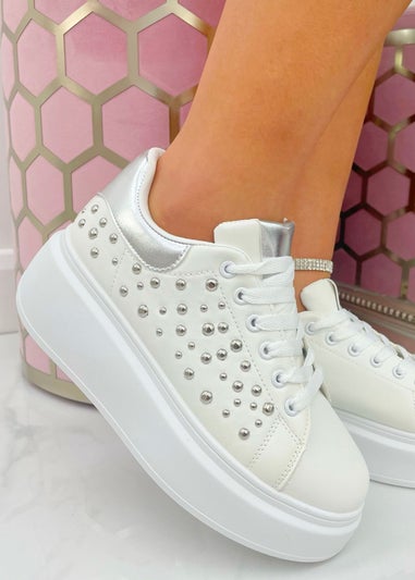 Love Lemonade White Sparkly Statement Studs Chunky Trainers