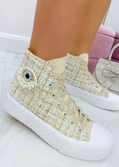 Love Lemonade Nude Sparkly Embellished Evil Eye High Top Trainers