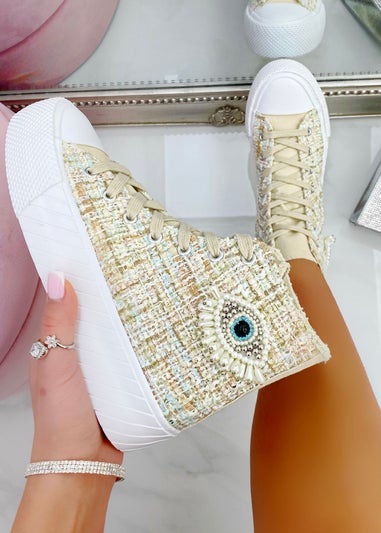 Love Lemonade Nude Sparkly Embellished Evil Eye High Top Trainers