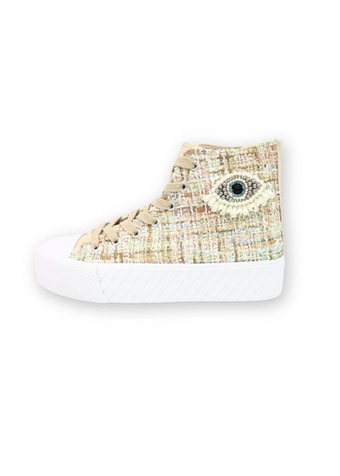 Love Lemonade Nude Sparkly Embellished Evil Eye High Top Trainers
