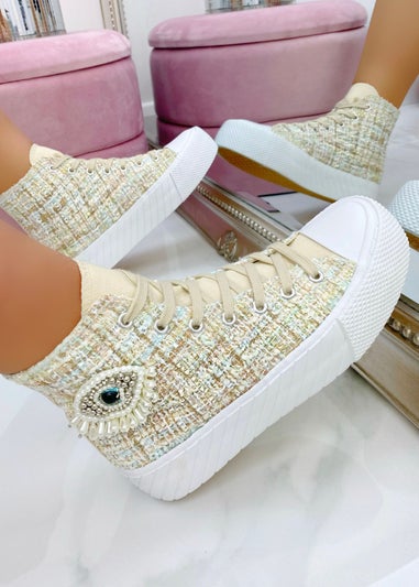 Love Lemonade Nude Sparkly Embellished Evil Eye High Top Trainers