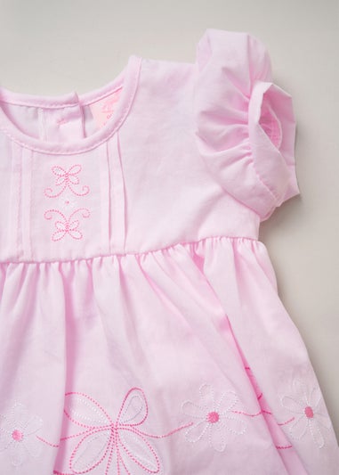 Rock a Bye Baby Soft Pink Dress, Knickers & Bow Headband Outfit Set (9-24 months)