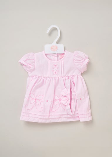 Rock a Bye Baby Soft Pink Dress, Knickers & Bow Headband Outfit Set (9-24 months)