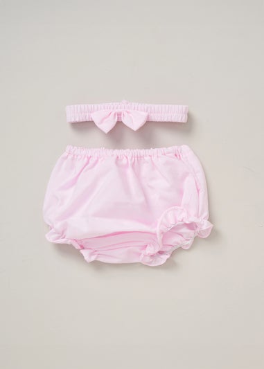 Rock a Bye Baby Soft Pink Dress, Knickers & Bow Headband Outfit Set (9-24 months)