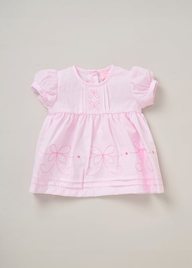 Rock a Bye Baby Soft Pink Dress, Knickers & Bow Headband Outfit Set (9-24 months)