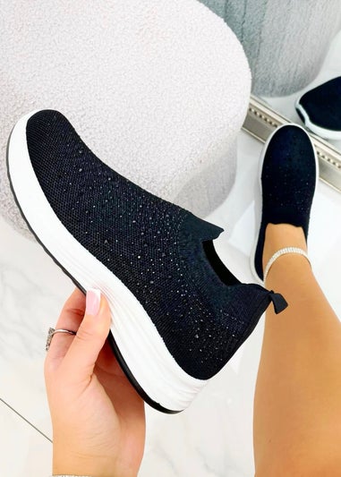 Love Lemonade Black Crystal Rainbow Drop Stretch Sock Trainers