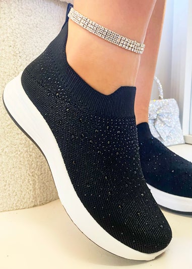 Love Lemonade Black Crystal Rainbow Drop Stretch Sock Trainers