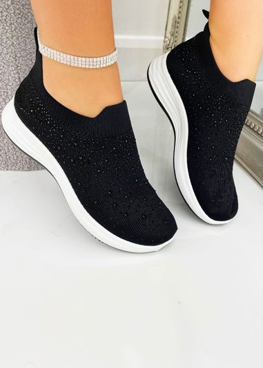 Love Lemonade Black Crystal Rainbow Drop Stretch Sock Trainers