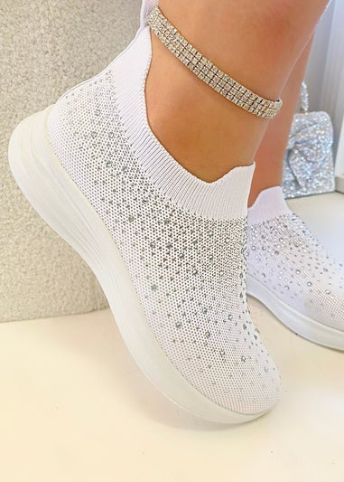 Love Lemonade White Crystal Rainbow Drop Stretch Sock Trainers