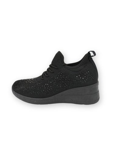 Love Lemonade Black Crystal Stretch Comfort Wedge Trainers