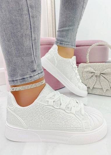 Love Lemonade White Sparkly Crystal Eternal Trainers