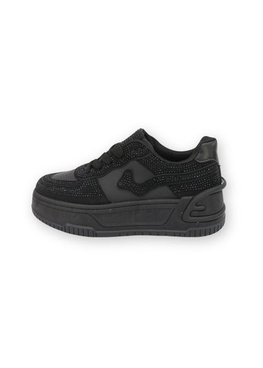 Love Lemonade Black Crystal Detail Wave Chunky Trainers