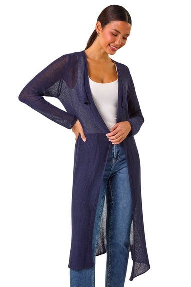 Roman Navy Waterfall Knit Longline Cardigan