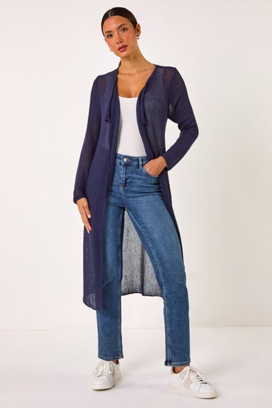 Roman Navy Waterfall Knit Longline Cardigan
