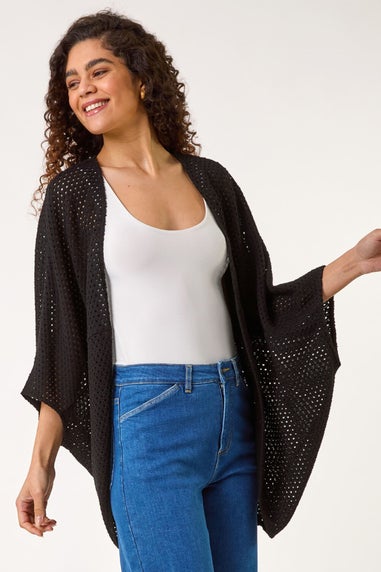 Roman Black Crochet Tunic Cardigan