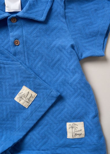 Lily & Jack Blue Jacquard Jersey Polo Shirt, Shorts & Sunglasses Outfit Set (12 -24 months)