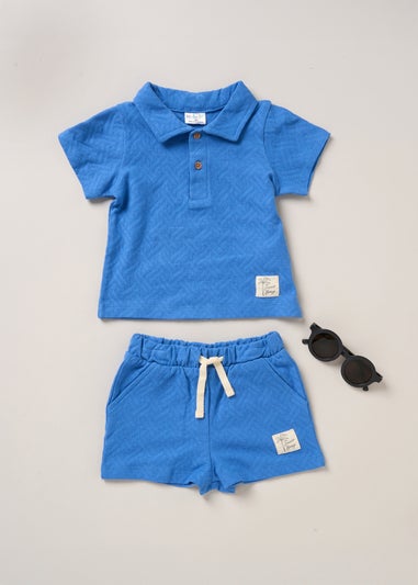 Lily & Jack Blue Jacquard Jersey Polo Shirt, Shorts & Sunglasses Outfit Set (12 -24 months)