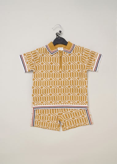 Norn Studios Brown True Knit Patterned Polo Shirt & Shorts Outfit Set (2-7 yrs)