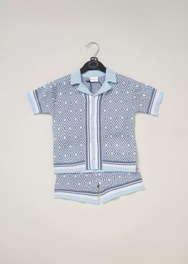 Norn Studios Blue True Knit Resort Shirt & Short Outfit Set (2-7 yrs)