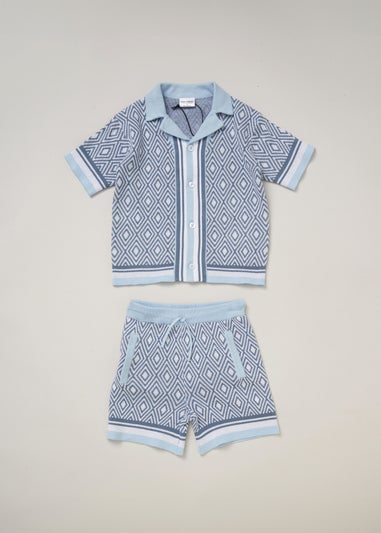 Norn Studios Blue True Knit Resort Shirt & Short Outfit Set (2-7 yrs)